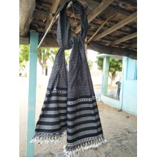 Kutch hand weaving Cotton Stole - Black and white Lining
